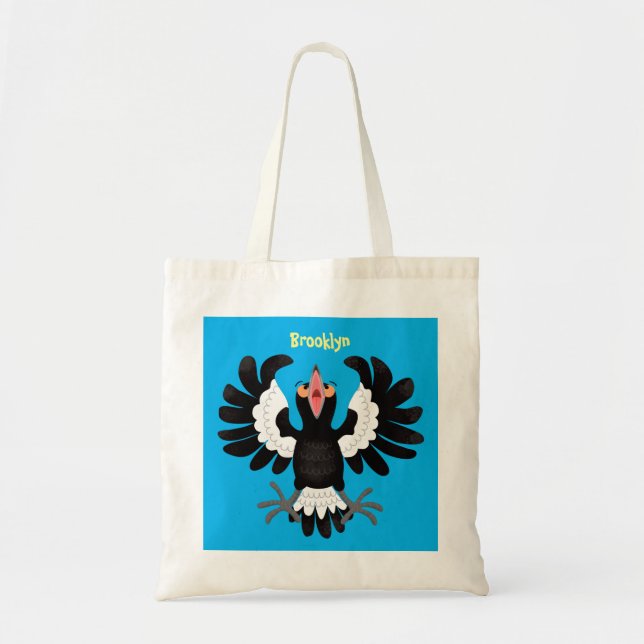 Funny Australian magpie cartoon illustration  Tote Bag (Front)