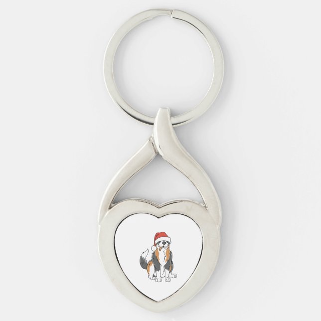Funny Australian Shepherd Christmas Dog in Santa H Key Ring (Front)