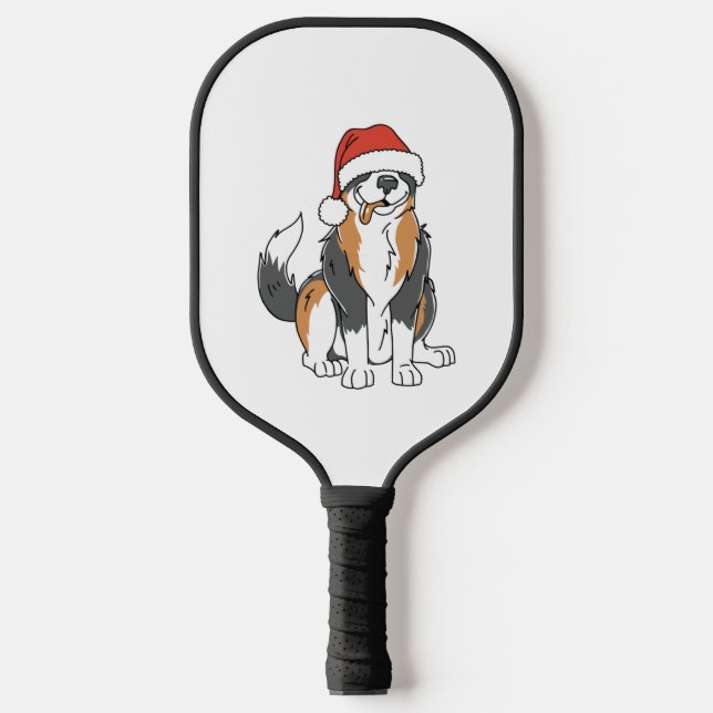 Funny Australian Shepherd Christmas Dog in Santa H Pickleball Paddle (Front)