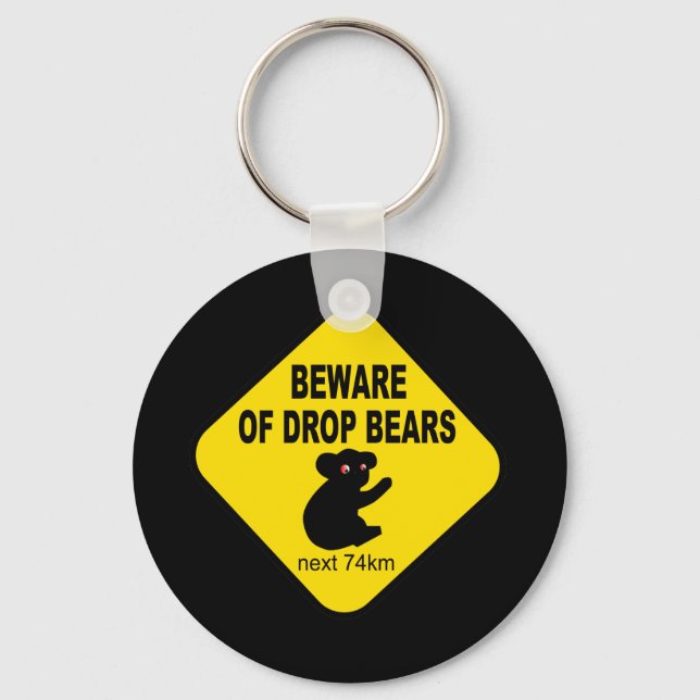 Funny Australian Sign. Beware of Drop Bears. Key Ring (Front)