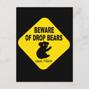 Funny Australian Sign. Beware of Drop Bears. Postcard