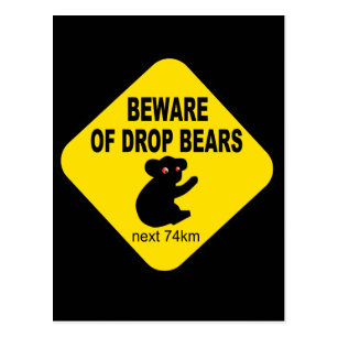 Funny Australian Sign. Beware of Drop Bears. Postcard