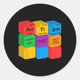 Funny Autism Awareness Elements Periodic Table Che Classic Round Sticker