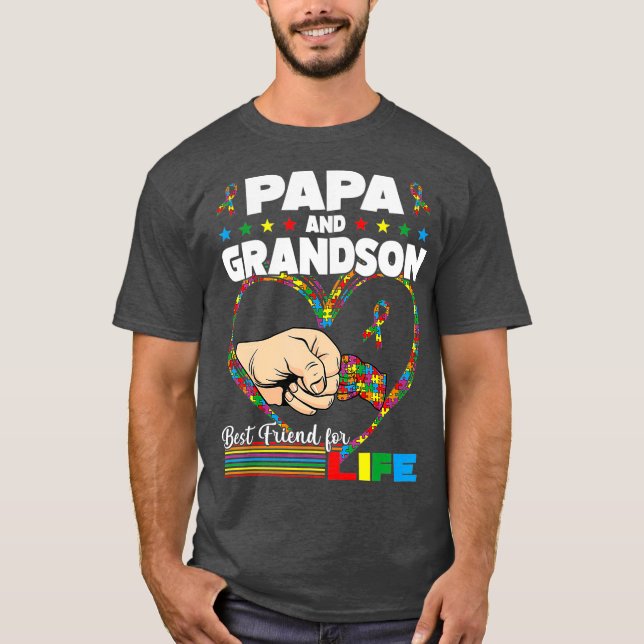 Funny Autism Awareness Papa Grandson Best Friend T-Shirt (Front)