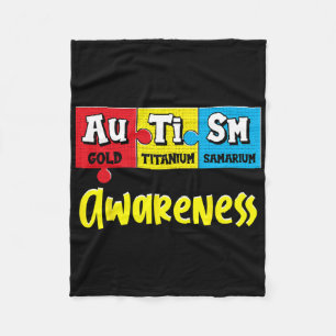 Funny Autism Awareness Puzzle Chemical Periodic Ta Fleece Blanket