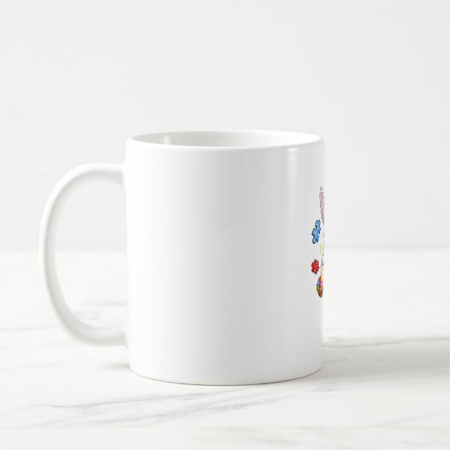 Funny Autism Awareness Puzzle Easter Bunny Eggs Ki Coffee Mug (Left)