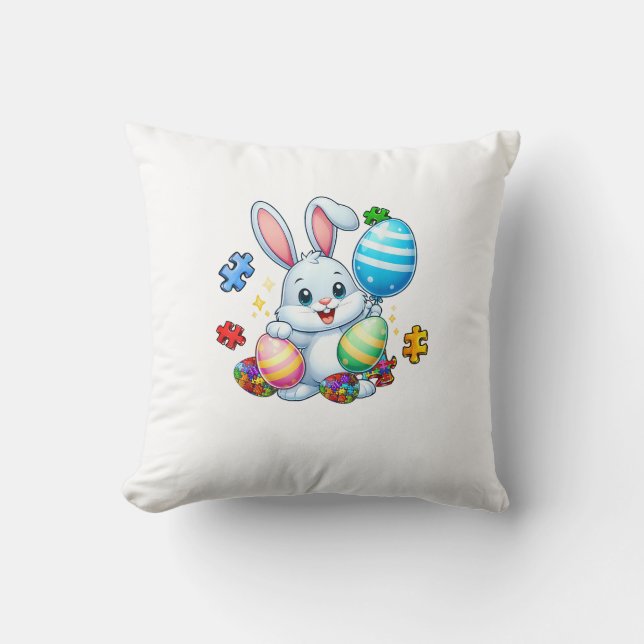 Funny Autism Awareness Puzzle Easter Bunny Eggs Ki Cushion (Front)