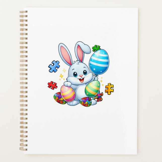 Funny Autism Awareness Puzzle Easter Bunny Eggs Ki Planner (Front)