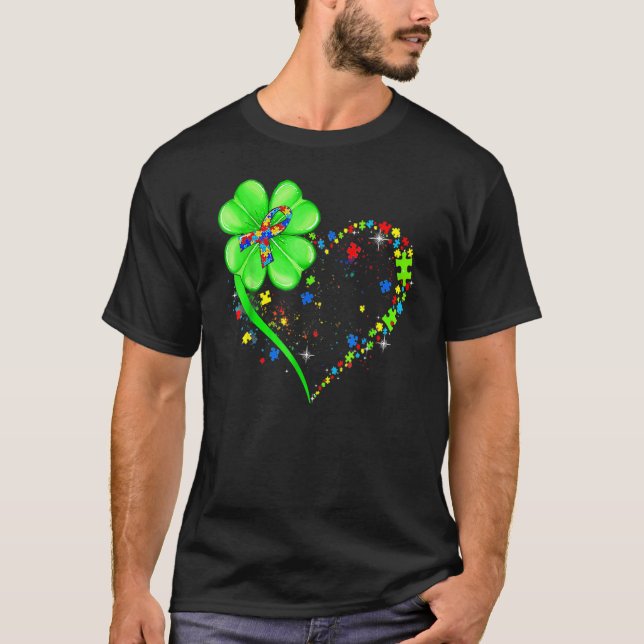 Funny Autism Awareness St Patricks Day Clover Auti T-Shirt (Front)