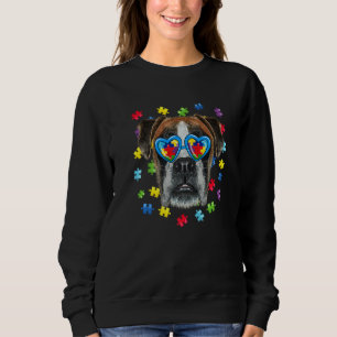 Funny Autism Boxer Dog Puzzle Sunglasses Boys Kids Sweatshirt