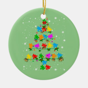 Funny Autism Christmas Tree Tee Ornament Decor Gif