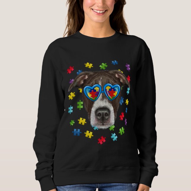 Funny Autism Pitbull Dog Puzzle Sunglasses Boys Ki Sweatshirt (Front)