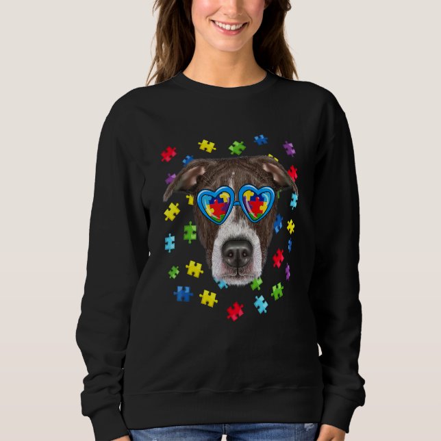 Funny Autism Pitbull Dog Puzzle Sunglasses Boys Ki Sweatshirt (Front)