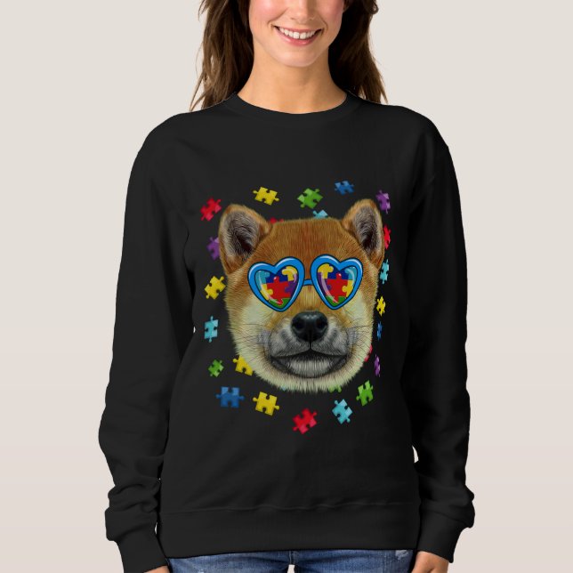 Funny Autism Shiba Inu Dog Puzzle Sunglasses Boys  Sweatshirt (Front)