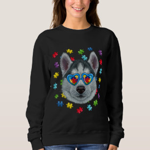 Funny Autism Siberian Husky Dog Puzzle Sunglasses  Sweatshirt