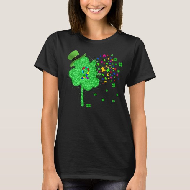 Funny Autism St Patricks Day Clover Leprechaun Gif T-Shirt (Front)