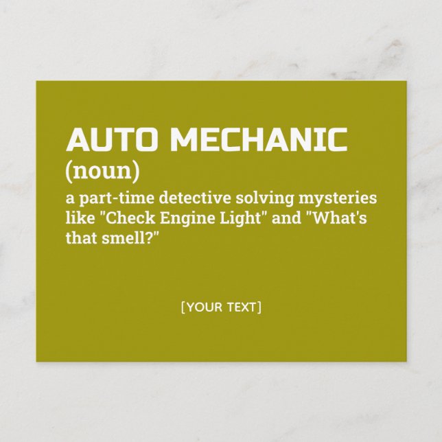 Funny Auto Mechanic Definition Gift Postcard (Front)