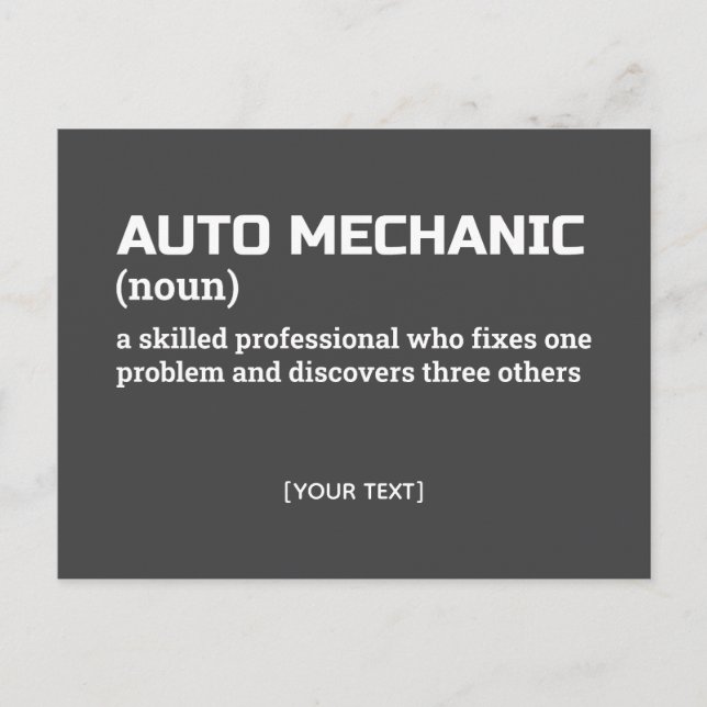 Funny Auto Mechanic Definition Postcard (Front)