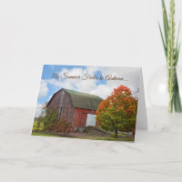 Funny Autumn Over the Hill Barn and Tree Birthday