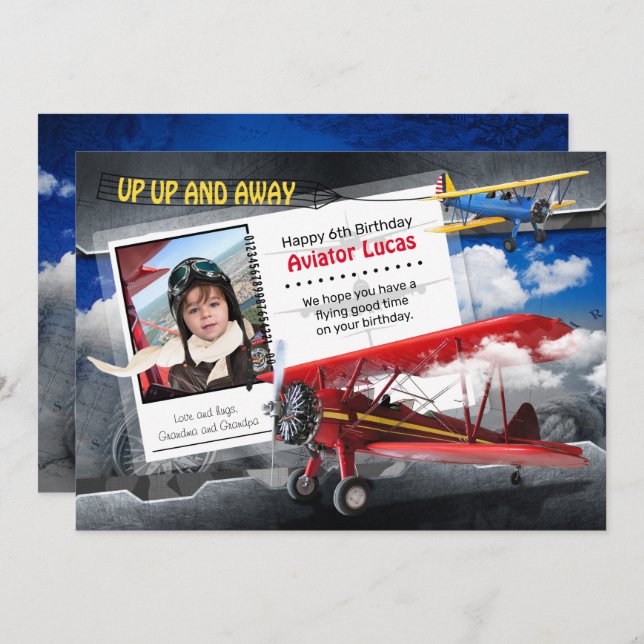 Funny Aviator Plane Birthday Card (Front/Back)