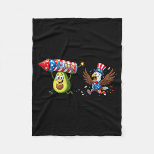 Funny Avocado Aamerican Usa Flag Memorial Day 4th Fleece Blanket