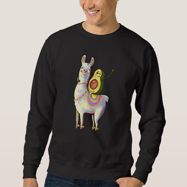 Funny Avocado Riding on a Llama Alpaca Animal Sweatshirt (Front)