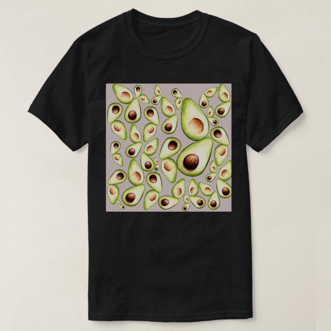Funny avocado set with gray background T-Shirt (Design Front)