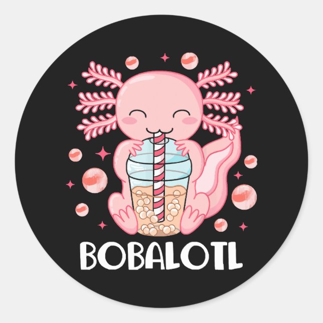 Funny Axolotl Bubble Tea Classic Round Sticker (Front)