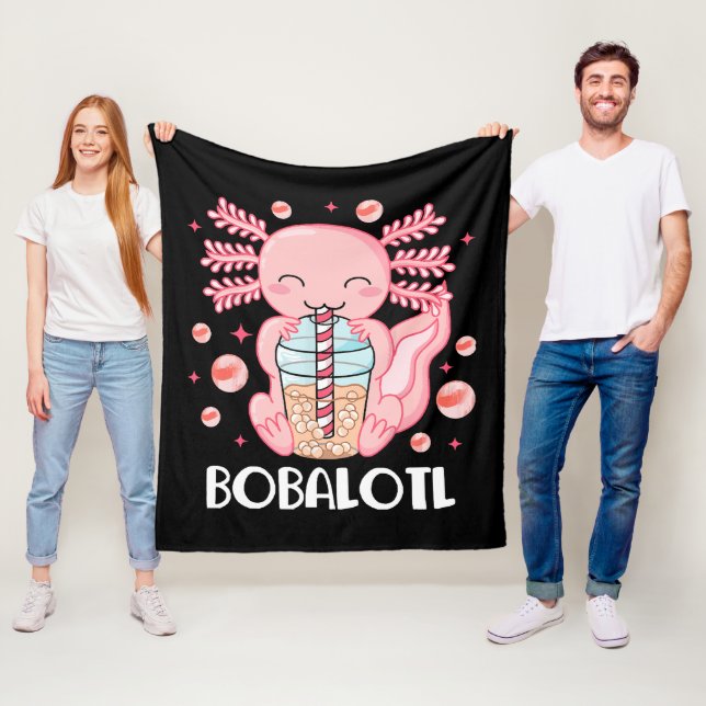 Funny Axolotl Bubble Tea Fleece Blanket (In Situ)