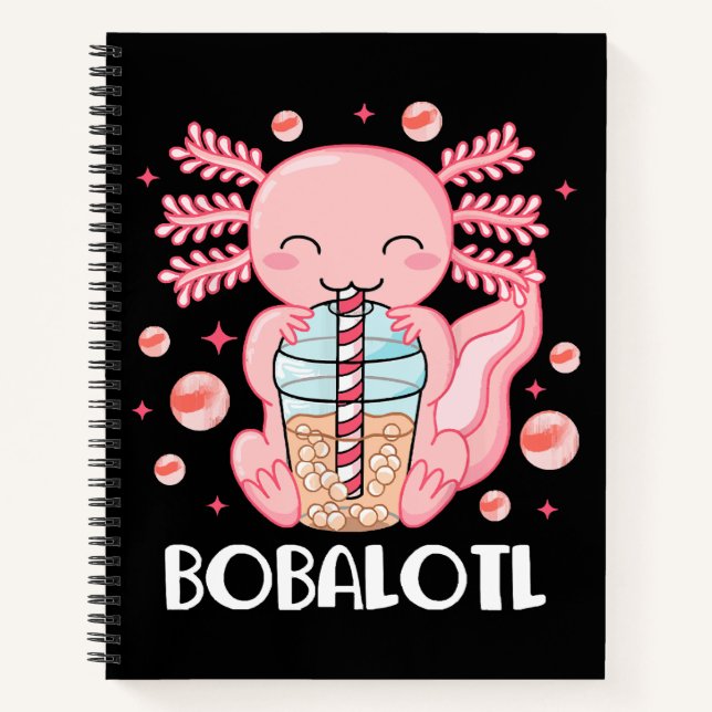 Funny Axolotl Bubble Tea Notebook (Front)