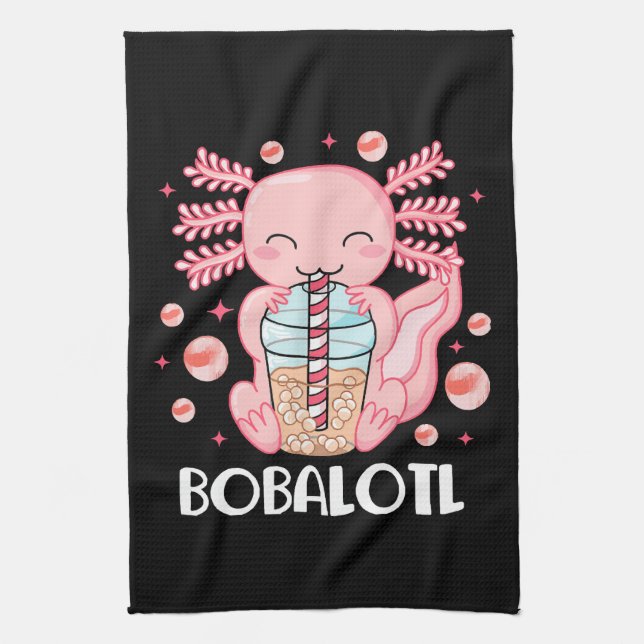 Funny Axolotl Bubble Tea Towel (Vertical)
