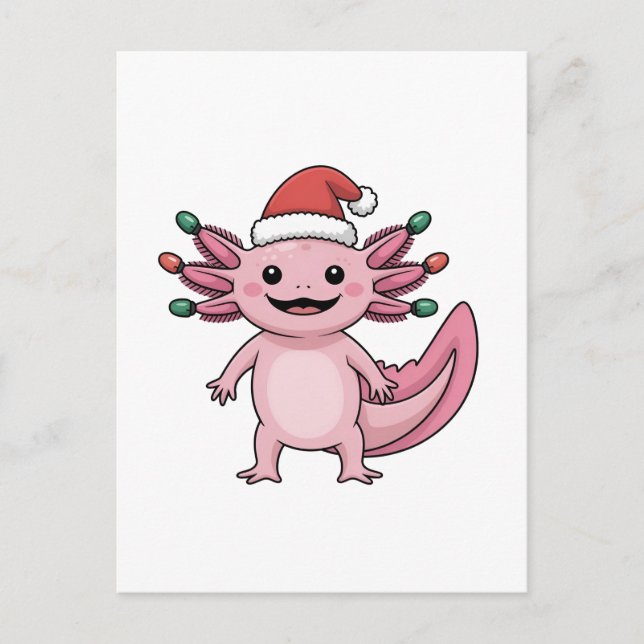 Funny Axolotl Christmas Santa Hat Xmas Outfit Holiday Postcard (Front)