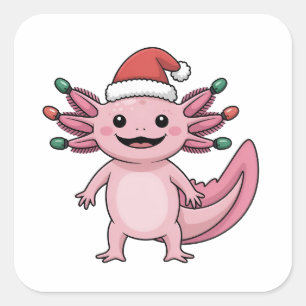 Funny Axolotl Christmas Santa Hat Xmas Outfit Square Sticker