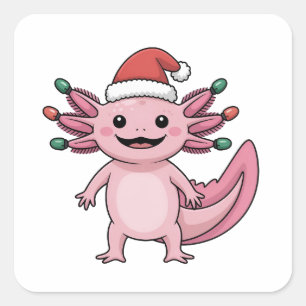 Funny Axolotl Christmas Santa Hat Xmas Outfit Square Sticker