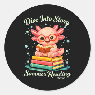 Funny axolotl dive into story summer reading kids classic round sticker