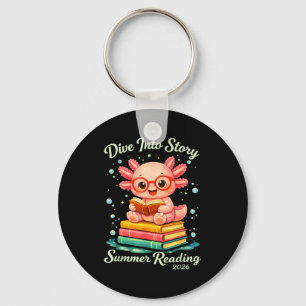 Funny axolotl dive into story summer reading kids key ring
