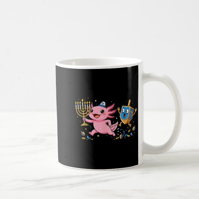 Funny Axolotl Dreidel Menorah Hanukkah Kids Womens Coffee Mug (Right)