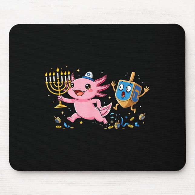 Funny Axolotl Dreidel Menorah Hanukkah Kids Womens Mouse Pad (Front)