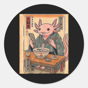 Funny Axolotl Eating Ramen Retro Japanese Gifts Classic Round Sticker