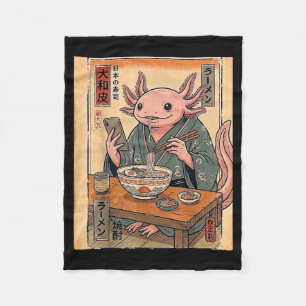 Funny Axolotl Eating Ramen Retro Japanese Gifts Fleece Blanket