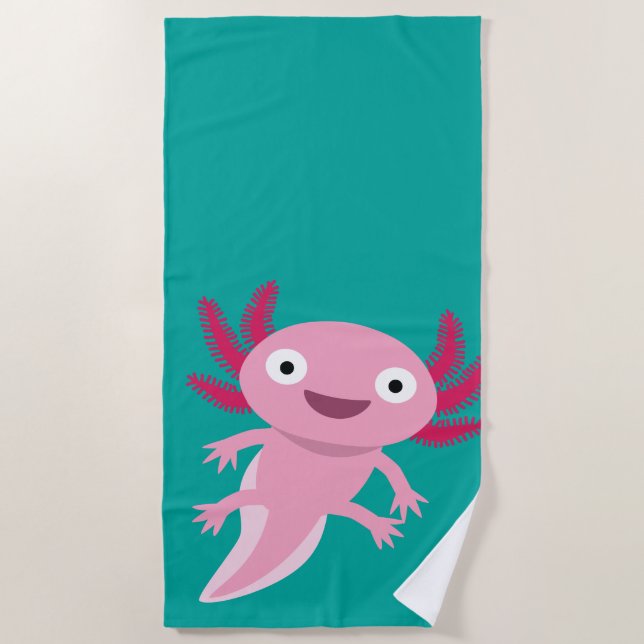 Funny Axolotl Illustration Beach Towel (Front)