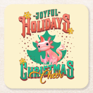 Funny Axolotl Joyful Holidays Christmas Cheers Square Paper Coaster
