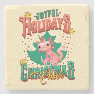 Funny Axolotl Joyful Holidays Christmas Cheers Stone Coaster