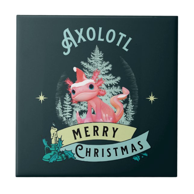 Funny Axolotl Merry Christmas Ceramic Tile (Front)