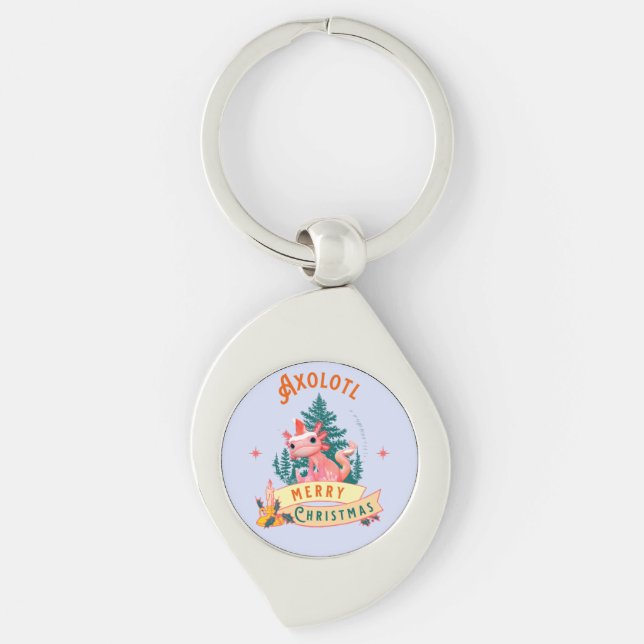 Funny Axolotl Merry Christmas Key Ring (Front)