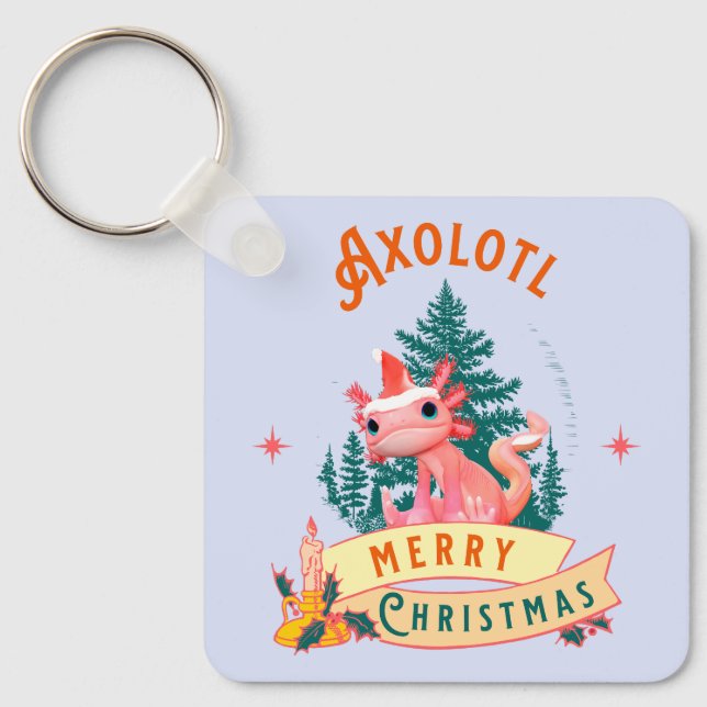 Funny Axolotl Merry Christmas Key Ring (Front)