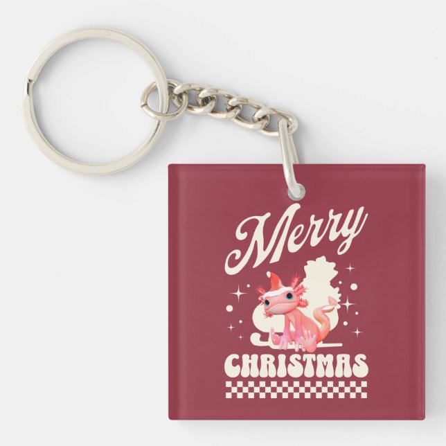 Funny Axolotl Merry Christmas Key Ring (Front)