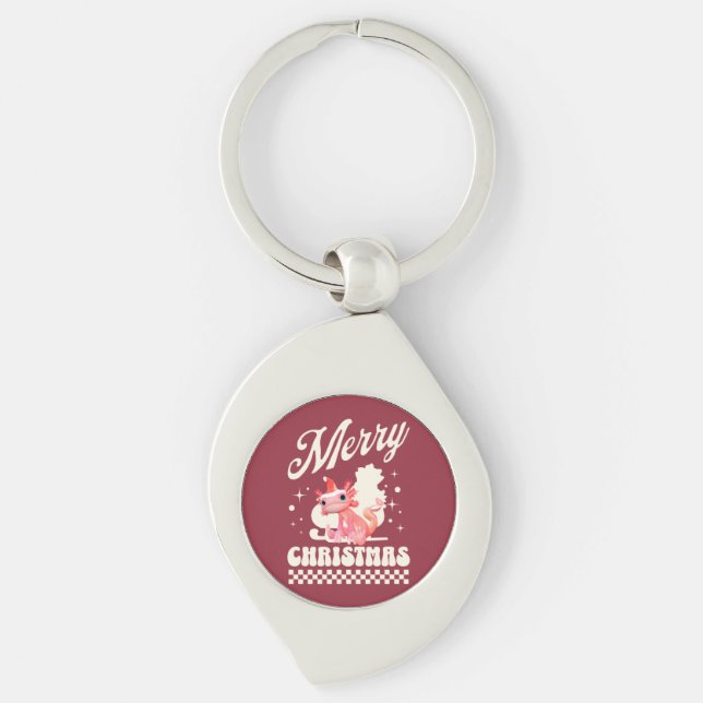 Funny Axolotl Merry Christmas Key Ring (Front)
