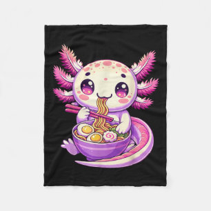 Funny Axolotl Noodle Anime Kawaii Axolotl Eating R Fleece Blanket