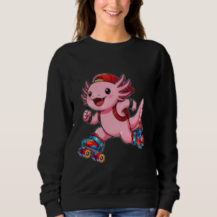 Funny Axolotl on Roller Skates Cute Skater Animal  Sweatshirt